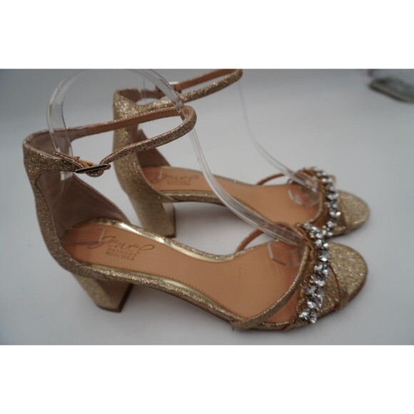 Jewel Badgley Mischka Giona Crystal Embellishment Gold Glitter Ankle Strap 8W - Picture 15 of 16